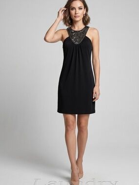 Laundry By Shelli Segal Black beaded Halter Dress